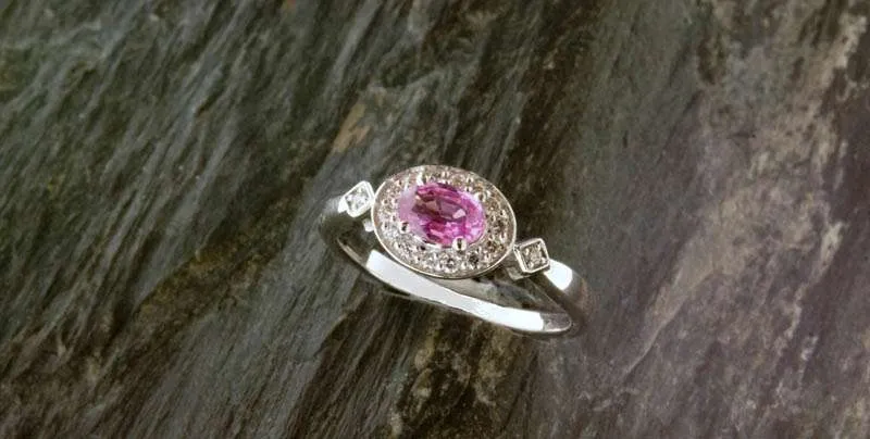 Bague Or Blanc Saphir Rose Diamants