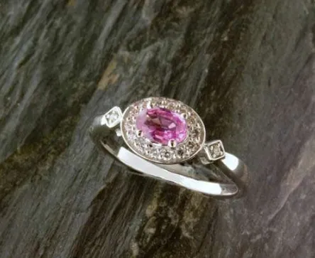 Bague Or Blanc Saphir Rose Diamants